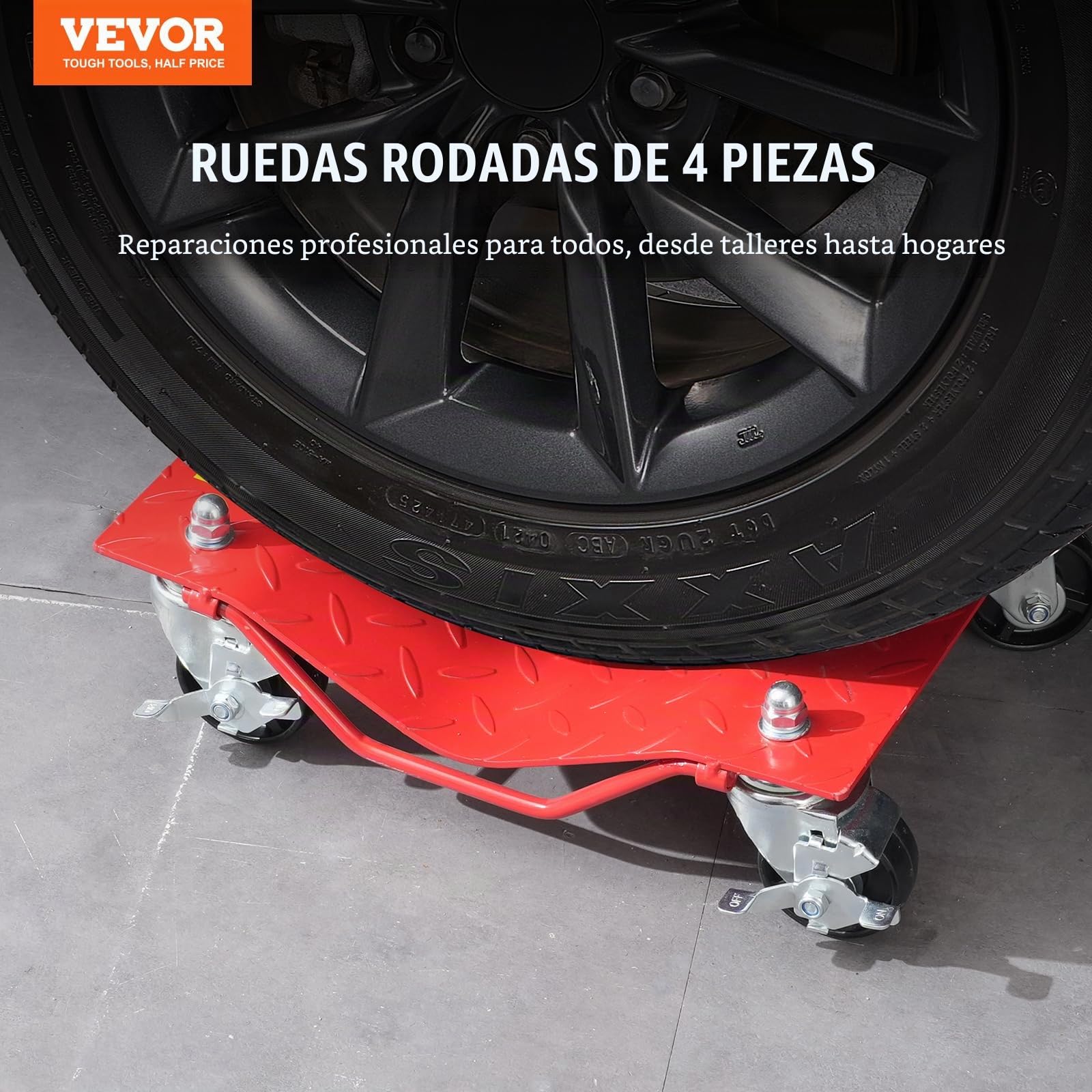 VEVOR Plataforma Rodante para Ruedas 4 Piezas Carretilla con Ruedas Capacidad Total de 3,6 T Carro Resistente de Acero para Mover Automóviles, Camiones, Remolques, Motocicletas, Barcos, Rojo