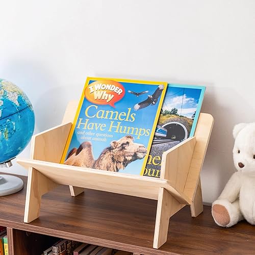 Miniatura 2 de Eiyye Estantería de mesa pequeña organizadora de escritorio, organizador de libros de pino macizo con diseño en forma de V, estante de montaje sin