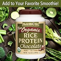 Vista 4 de NutriBiotic Chocolate con proteína de arroz orgánico certificado, 22.9 onzas, proteína vegana baja en carbohidratos en polvo, crudo, certificado