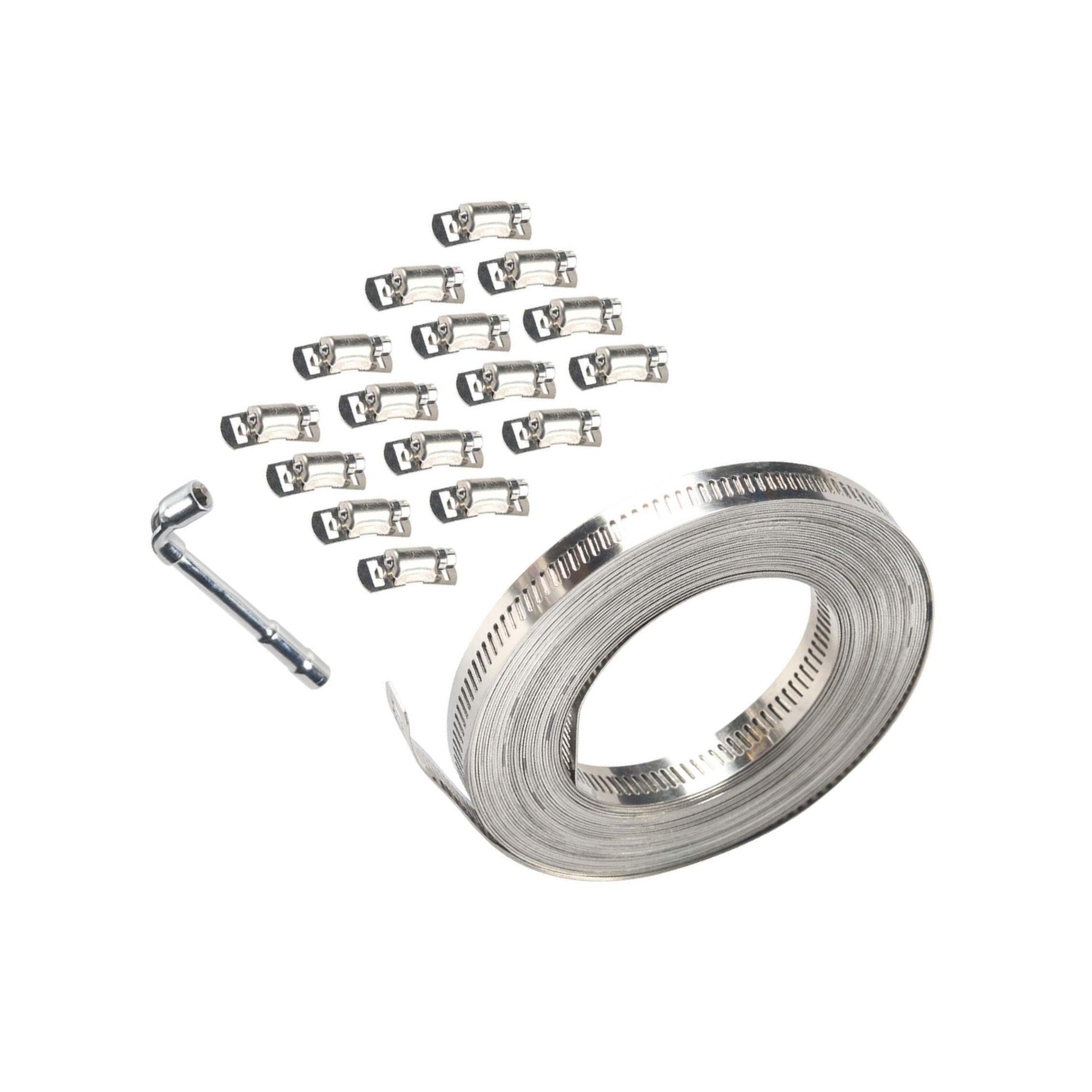 Zanthicia 10M With 16 Fastener Stainless Steel Hose Clamp Metal Strap Adjustable Strong Fasteners 304 Various Pipe Applications Reliable Strong Fasteners Duct Pipe Metal Clamp, Fastener 45X16x11mm