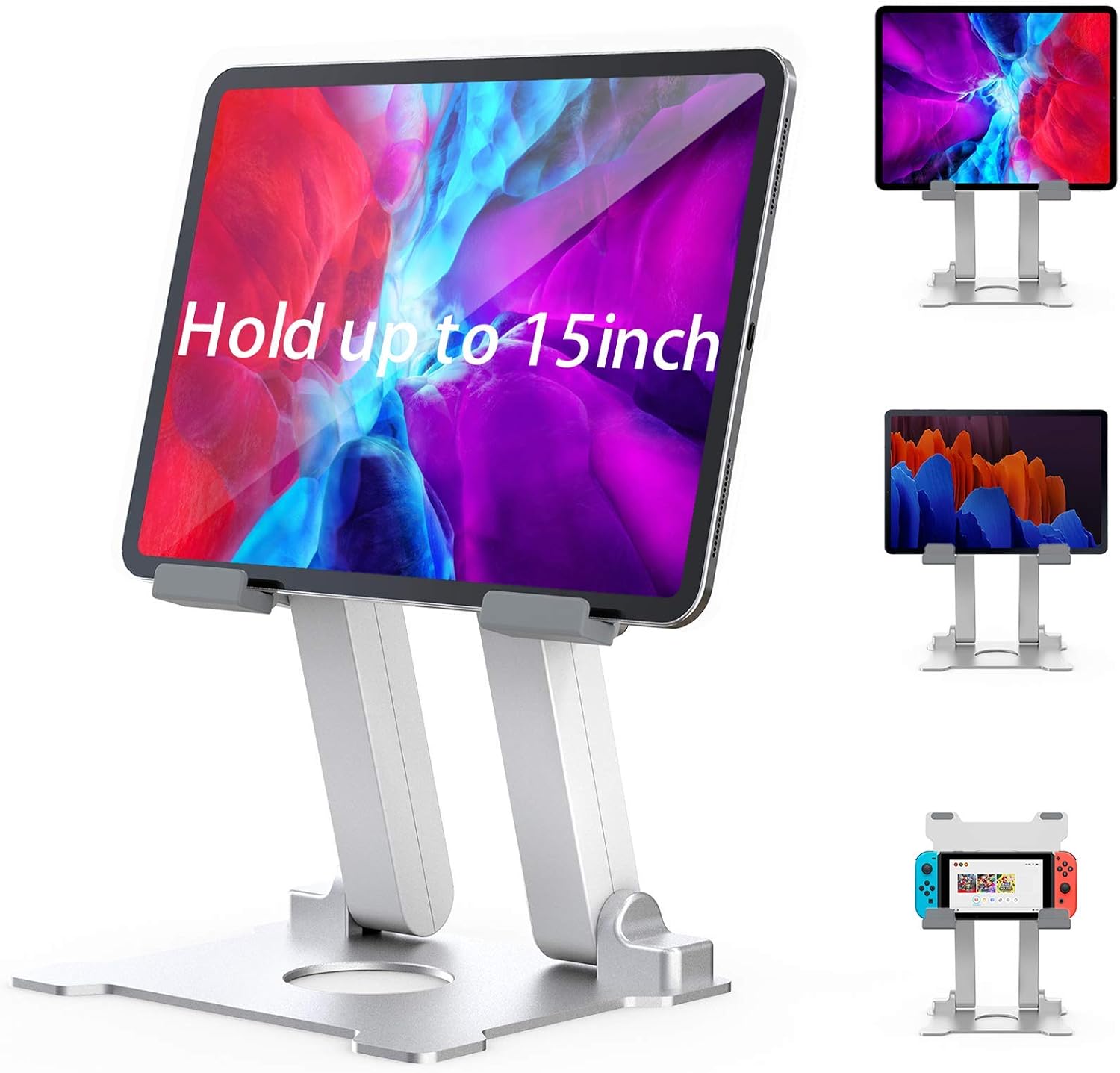 Tablet Stand, Adjustable Aluminum Alloy iPad Stands and Holders for Desk: YIKA Foldable Tablet Stand for Desk Compatible with(4-15'') Surface Series Tablets, All iPad, Samsung Galaxy Tabs, Kindle, Etc