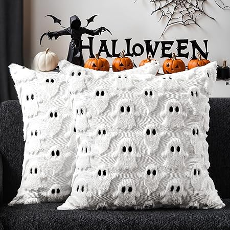 Spooktacular DFXSZ Halloween Pillow Covers - Set of 2 Ghost Design