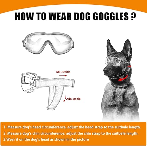Miniatura 5 de Gafas de sol para perros para mascotas medianas y grandes, protección UV, protección contra el viento, protección contra el polvo, correa ajustable,