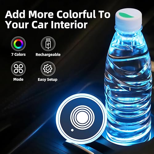 Miniatura 3 de Luces LED para portavasos de automóvil, 7 colores cambiantes, alfombrilla de carga USB, almohadilla impermeable para tazas, lámpara LED de atmósfera