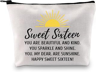 GJTIM Sweet Sixteen Gift for Girl Makeup Bag 16 Years Old Girl Birthday Gift Cosmetic Travel Pouch for Girls (Sweet Sixteen Bag CA)