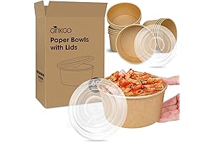 Ginkgo 30 oz Large Capacity Paper Bowls With Leak Proof Lids (60 Count)