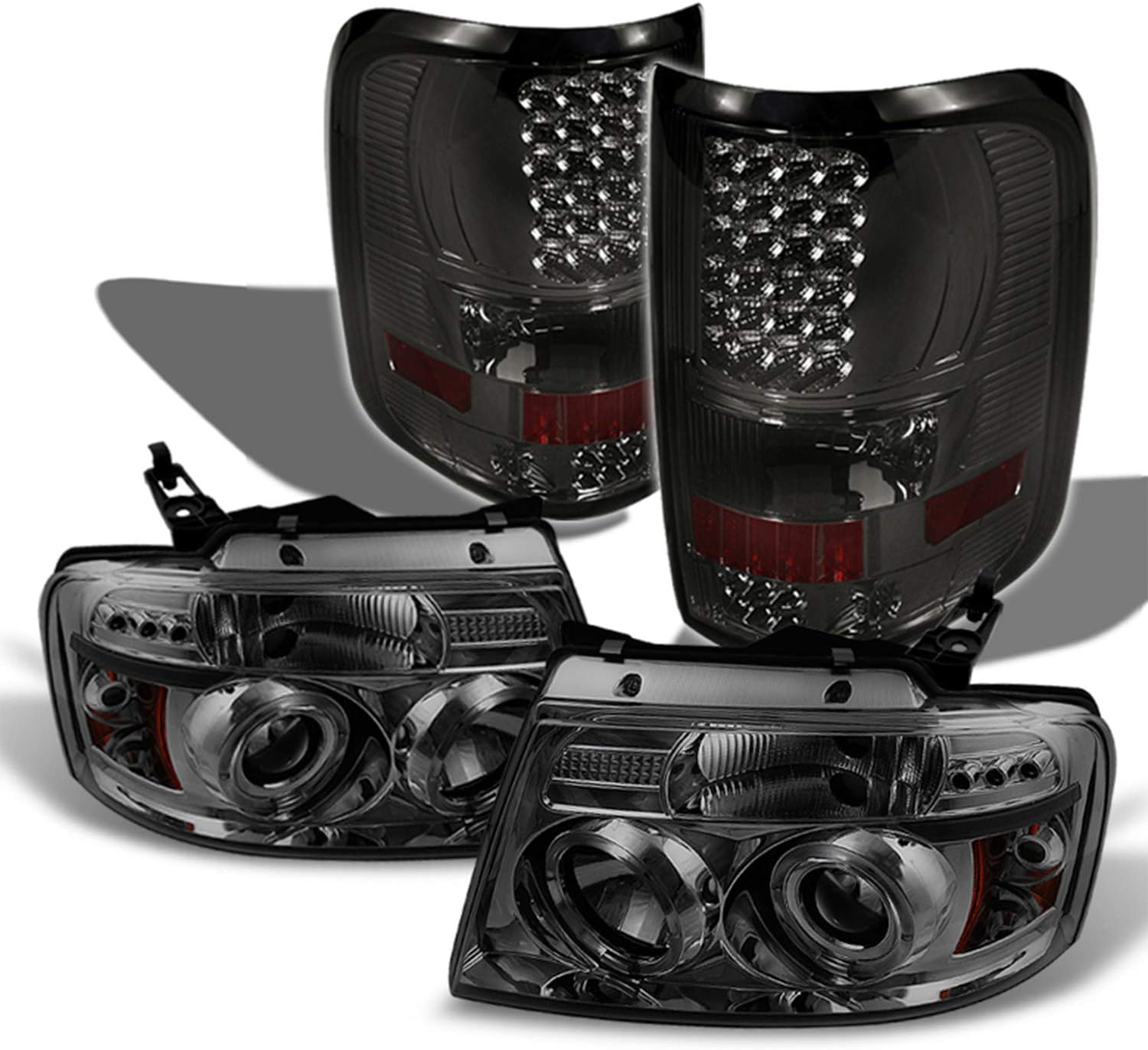 AKKON - For Ford F150 F-150 Pickup Chrome Clear Dual LED G2 Projector Headlights + LED Tail Lamp Replacement