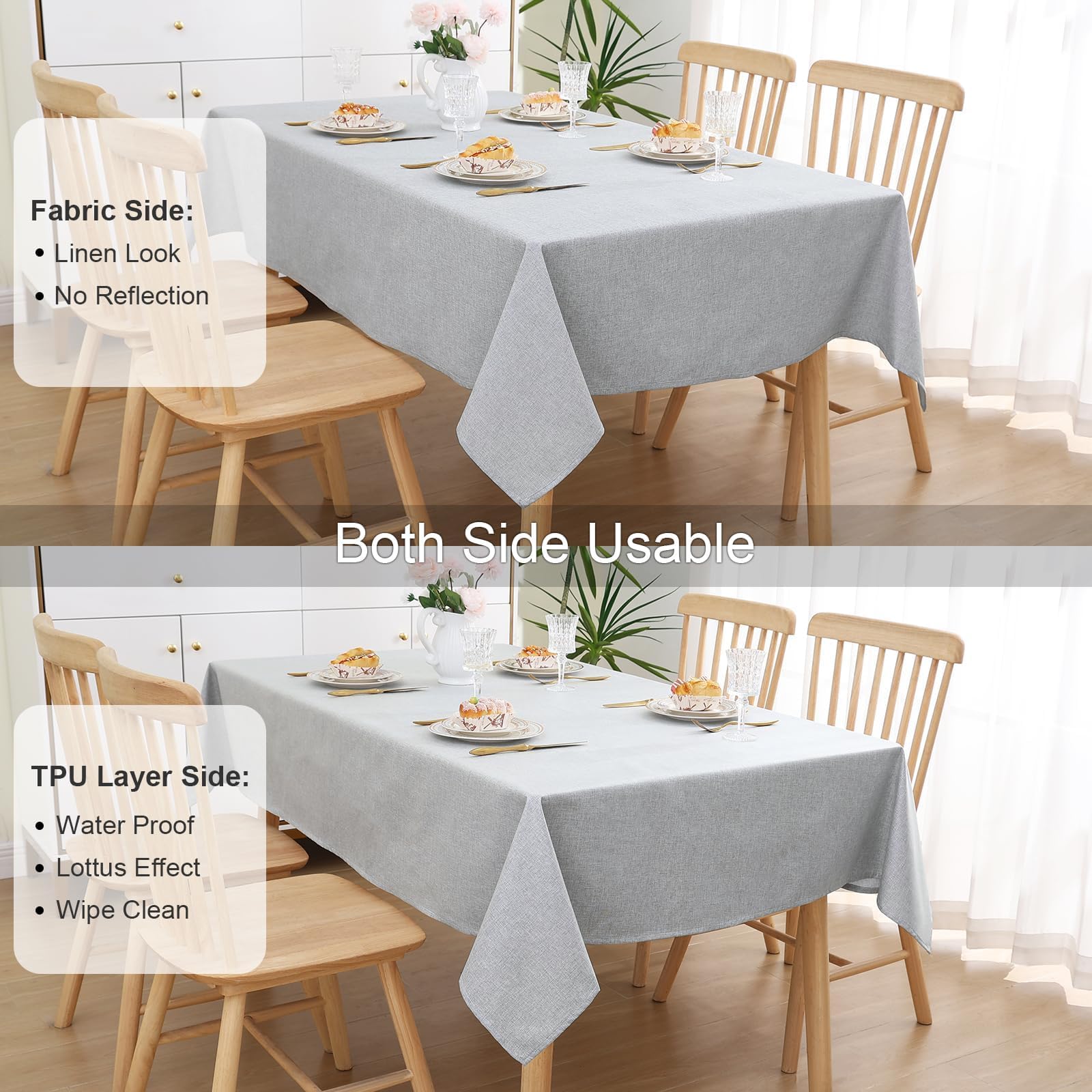 smiry Rectangular Table Cloth Wipe Clean 140x100 cm, Wipeable Water Resistant Linen Tablecloth - Image 3