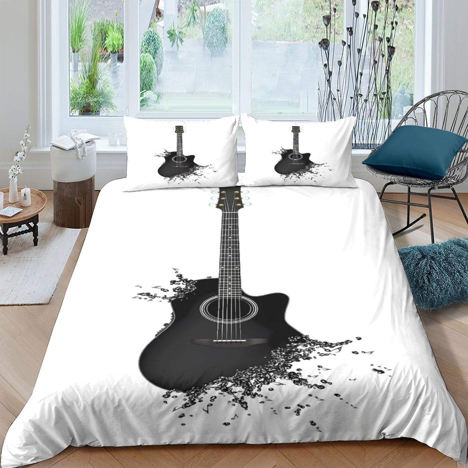 Ctjqhvkz Style-6 3D Printed Black Guitar Fitted Sheet Microfiber Artistic Splash Mattress Cover For Bedroom Guest Room Decor Easy Care Single（135X200cm）
