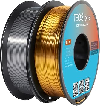 Silk PLA Filament Bundle 1.75mm Gold Silver 2X 1KG, Metallic Shine High Gloss Finish Perfectly Wound, Accuracy +/-0.02mm 1KG x 2 Spools