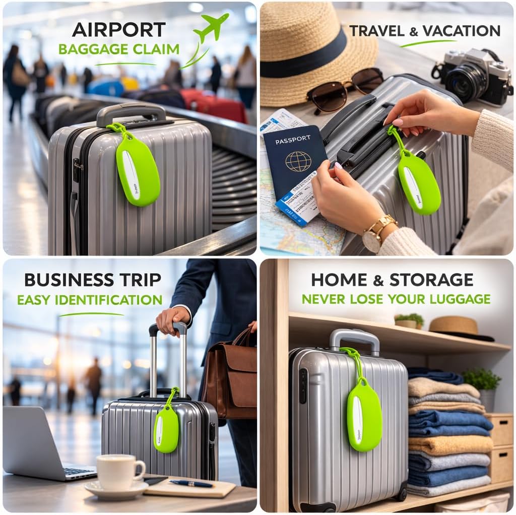 Silicone Luggage Tag for Suitcases, Silicone Luggage Tag with Name ID Card Perfect to Quickly Spot Luggage Suitcase, Silicone Bag Tags for Backpacks 2 Pcs (Green)