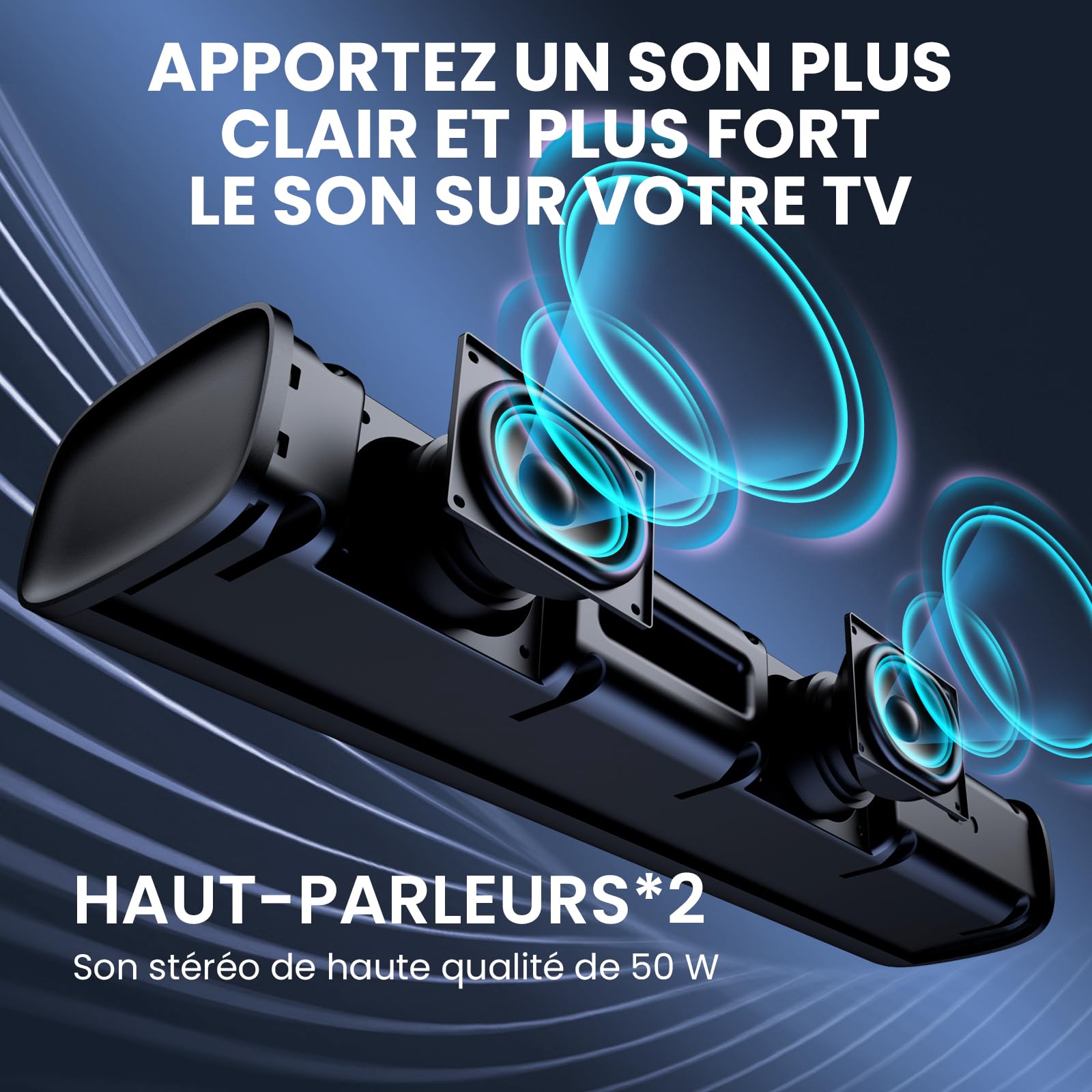 Barre de Son pour TV, Bluetooth 5.3 56W Soundbar, 17'' Small Haut-Parleur de Téléviseur avec Q-Modes, Arc/Opt/AUX connexions, Barres de Son Home Cinéma pour PC/Jeux vidéo/projecteurs