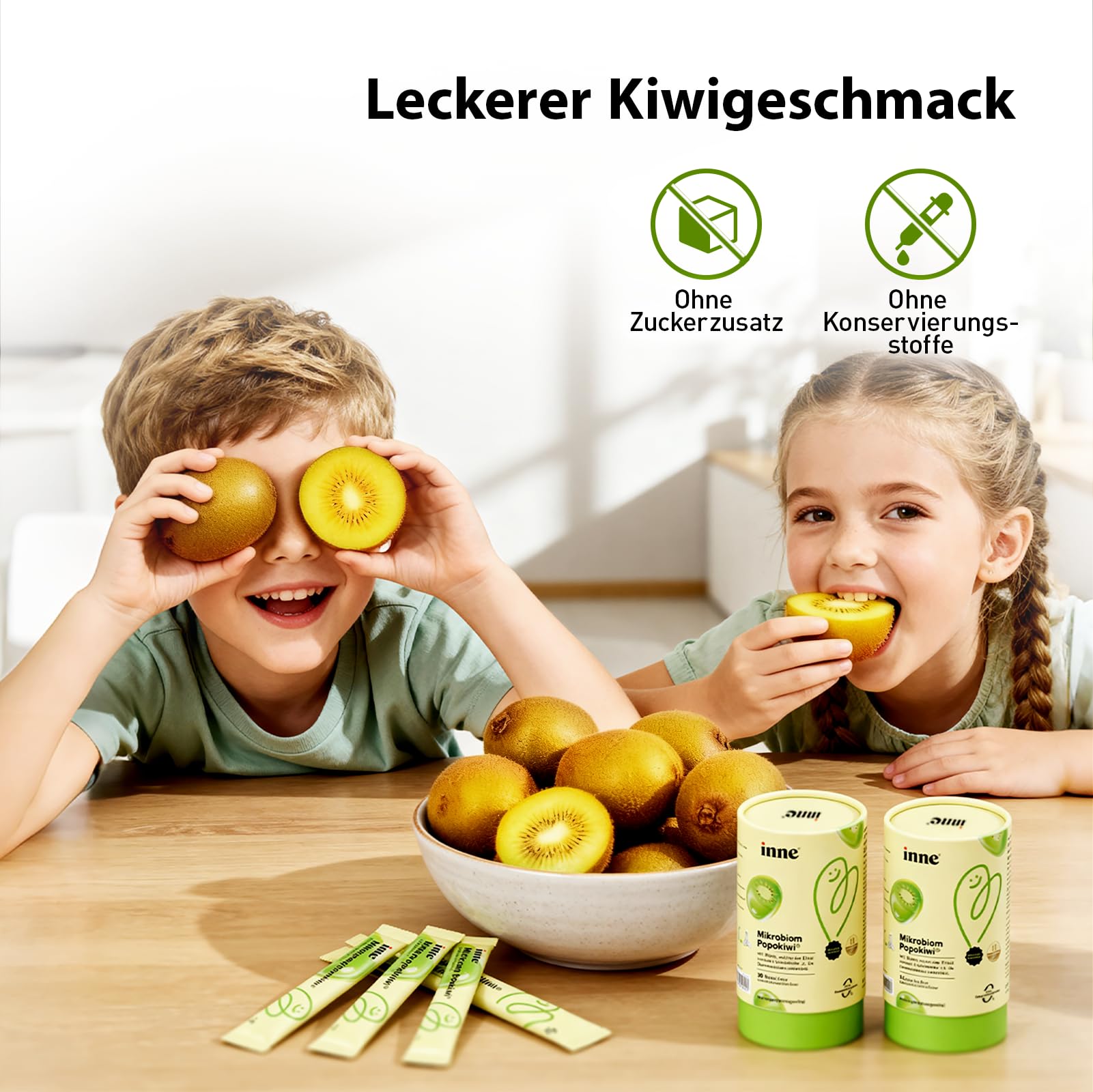 inne Mikrobiom Popokiwi Kau-Gelee - für Kinder - Darmbakterien & Darmflora Kinder zum Darmaufbau - Verdauungshelfer mit Milchsäurebakterien, Biotin & Ballaststoffen - Kiwi - 30 Stk