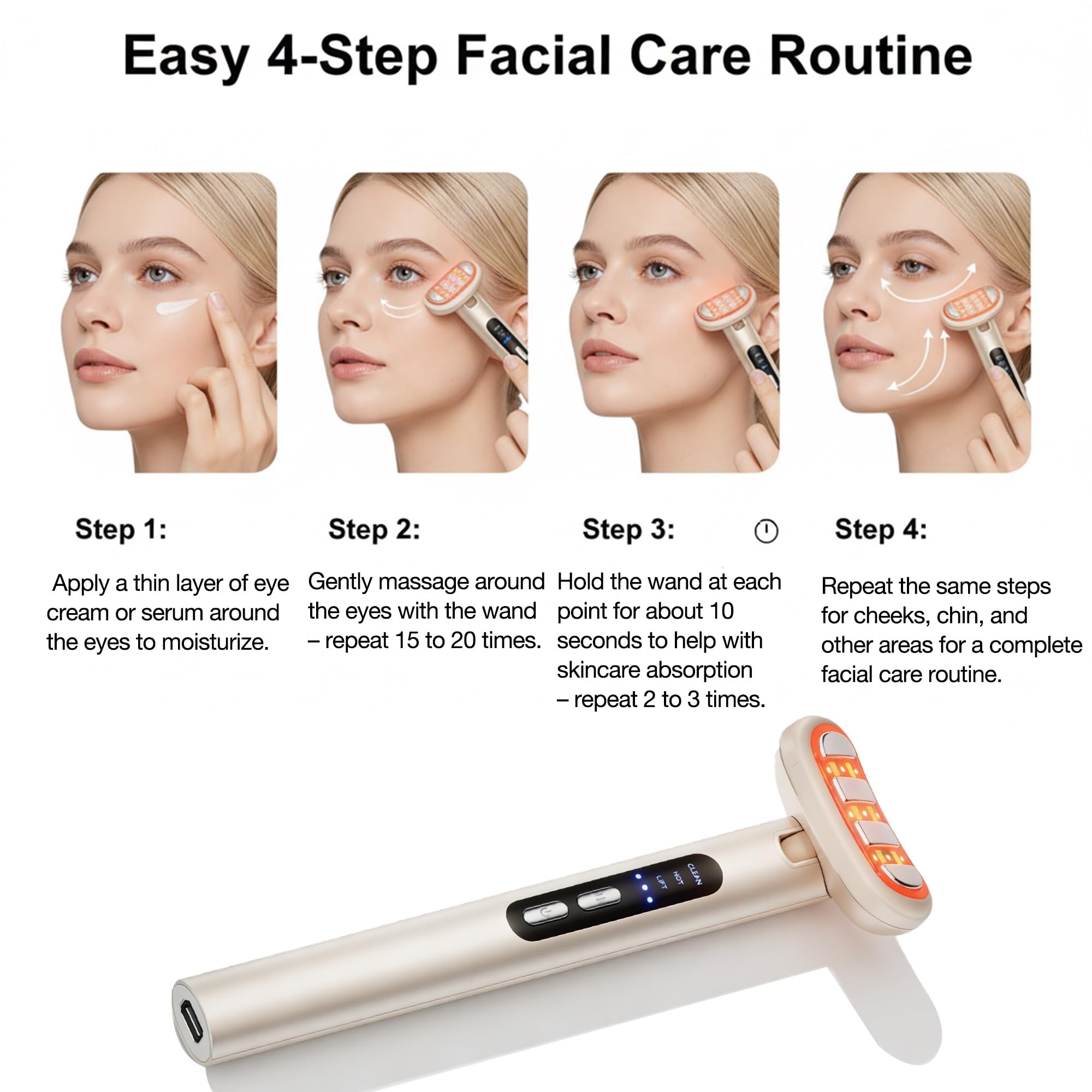 9-in-1 LED-Gesichtsstab & Augenmassagegerät mit rotem Licht, EMS-Mikrostrom, Wärme & Vibration, wiederaufladbares Beauty-Tool für einen strahlenden Look