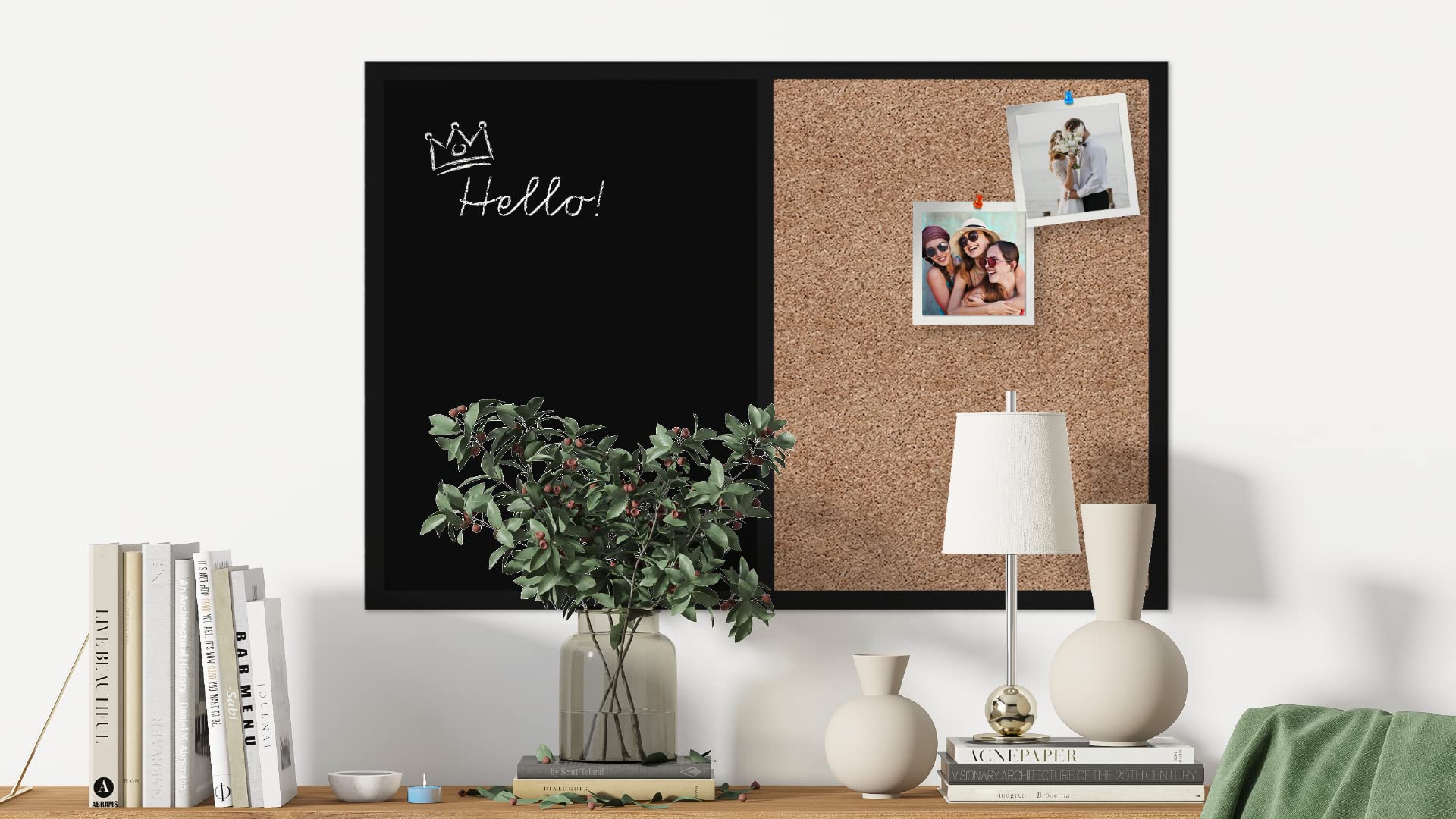 ALLboards Bacheca COMBI sughero/nero magnetica 90×60cm cornice in legno laccato nero