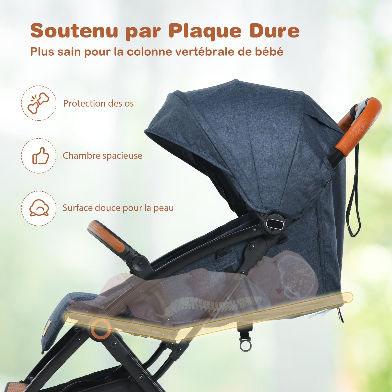 COSTWAY Poussette Canne Bébé 6-36 Mois(Charge 15 kg) avec Dossier & Repose-pieds Réglables, Pliable à une Main, Pousette Compact et Légère Voyage avec Auvent & Moustiquaire, Roues Antidérapants
