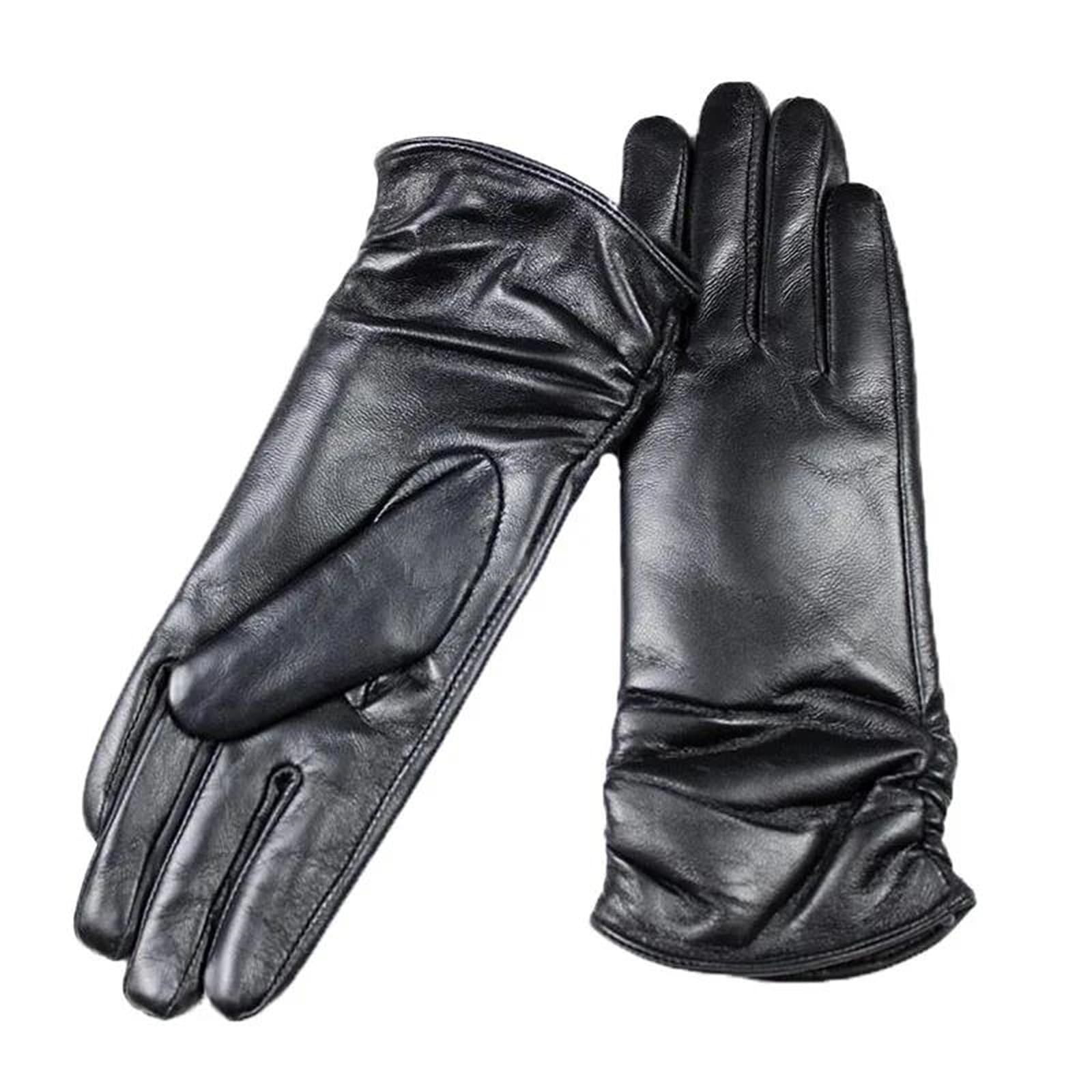 Guantes largos de piel de oveja auténtica para mujer, longitud de ópera, guantes de invierno con forro polar cálido para conducir o motocicleta