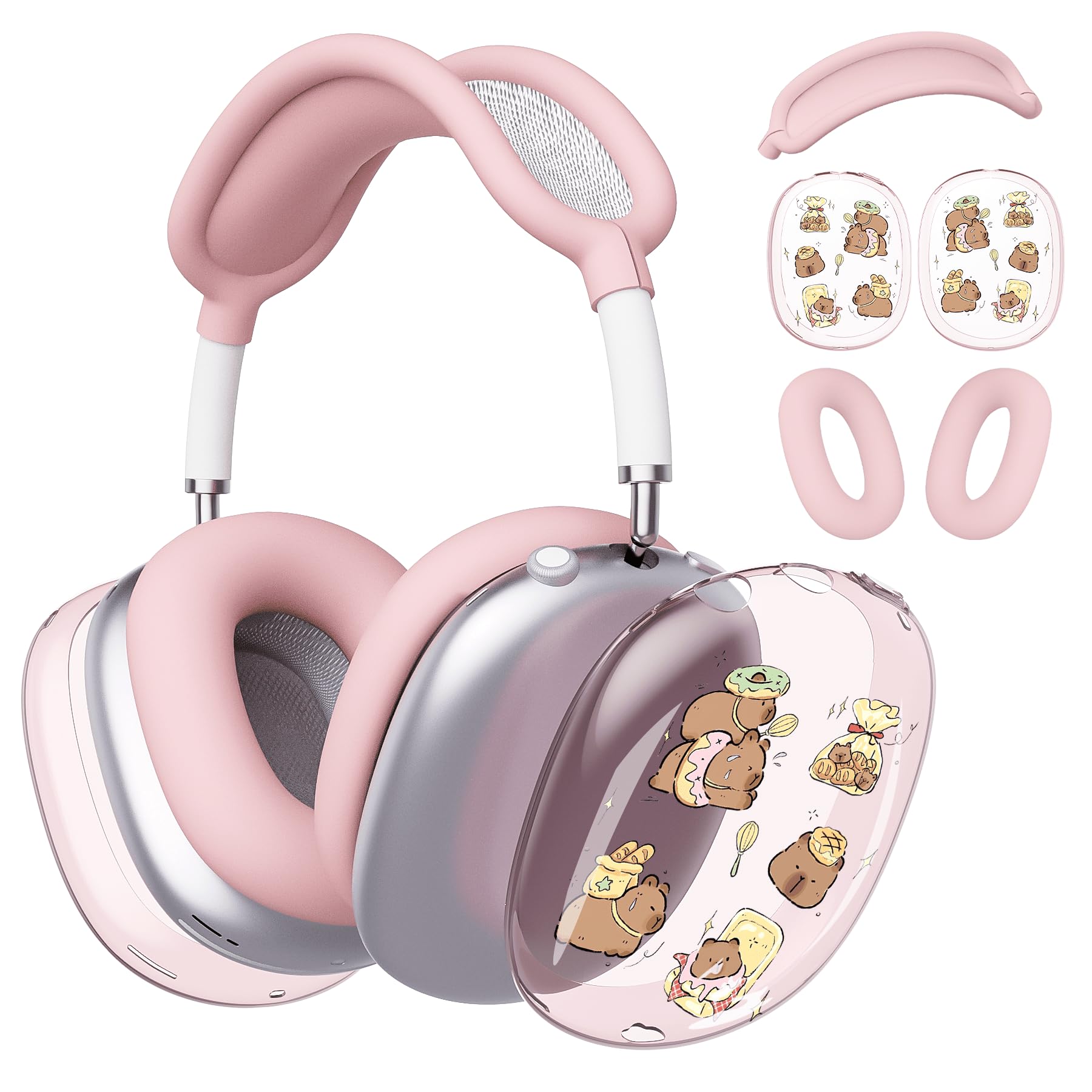 BlHMCASE Headphone Cover for AirPods Max, Cute Capybara Clear Ear Cups Covers, Pink Silicone Ear Pad Case Headband Cover for Apple AirPods Max