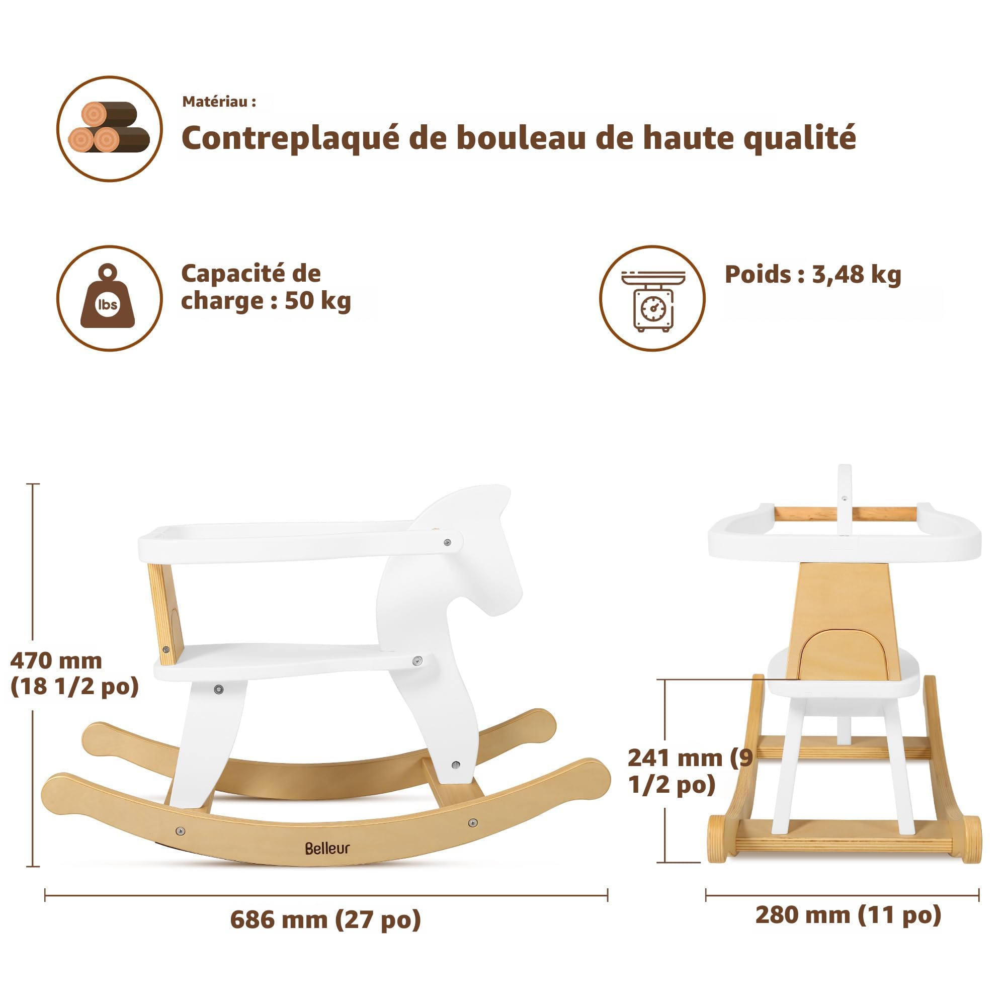 Belleur Cheval à Bascule en Bois pour bébé, Jouets à enfourcher en Bois pour Tout-Petits Belleur Cheval à Bascule en Bois pour bébé, Jouets à enfourcher en Bois pour Tout-Petits
