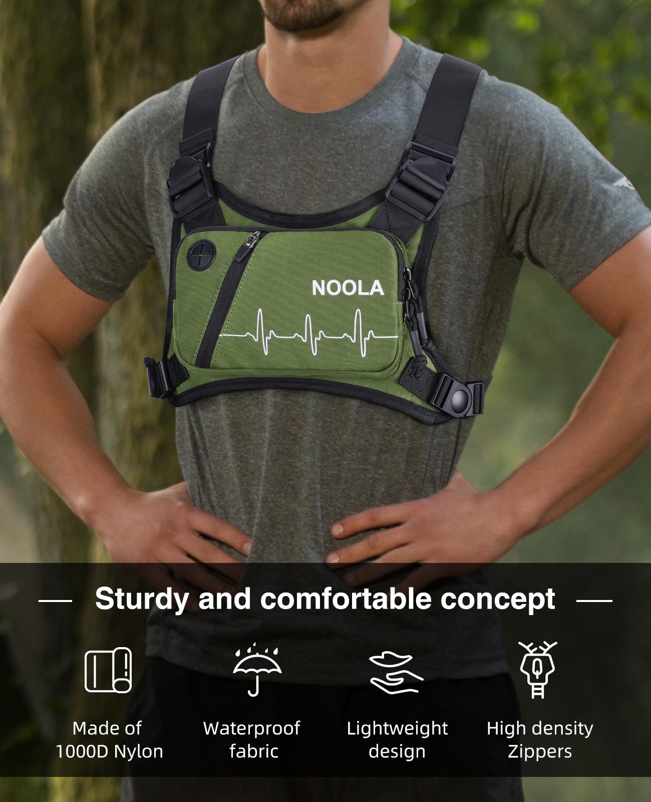 NOOLA Paquete de pecho, chaleco reflectante para correr para mujeres y hombres, bolsa de pecho ligera con soporte para teléfono, accesorios para correr