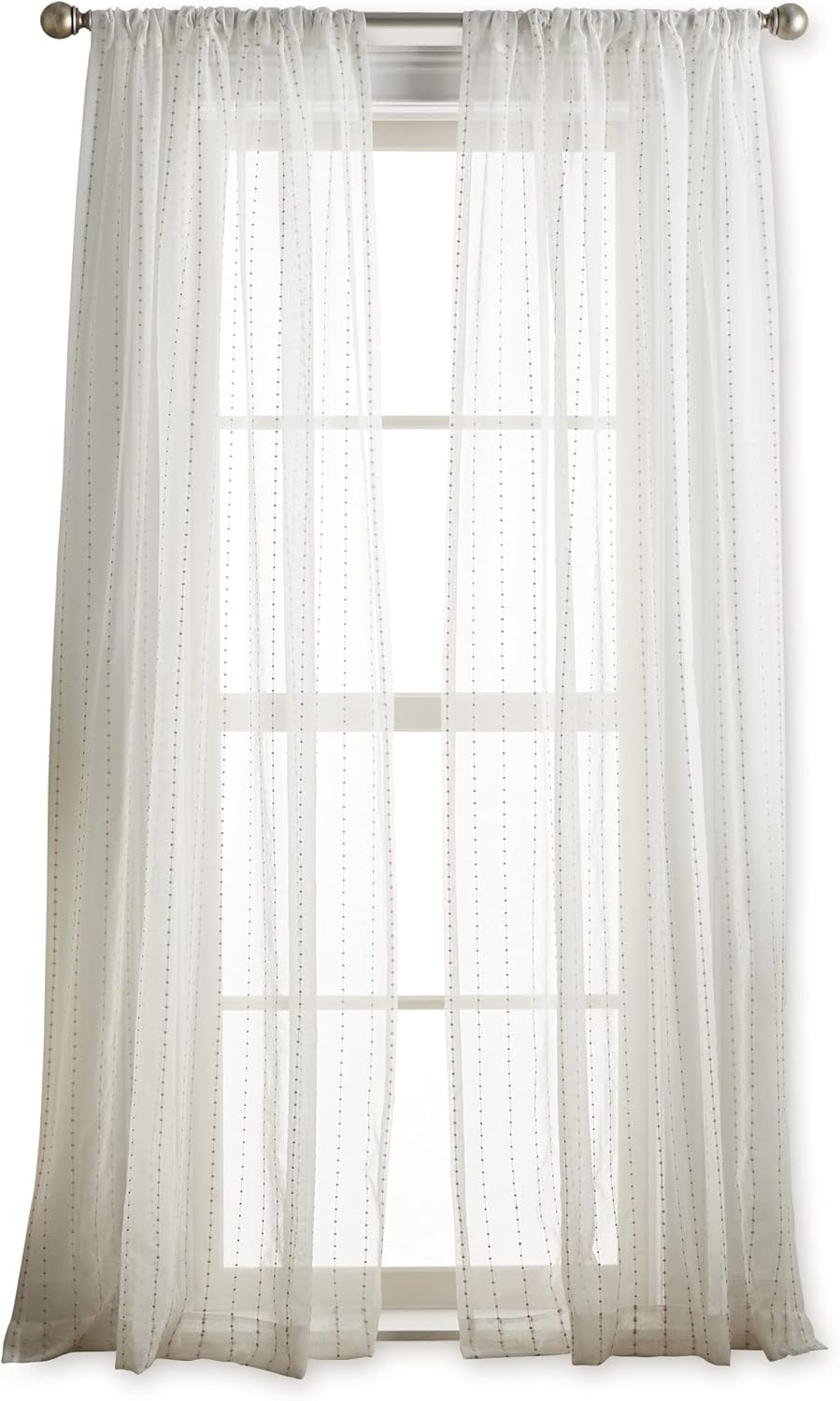 Martha Stewart Dot Embroidery Sheer Rod Pocket Window Curtain Panel Pair, 84", Champagne