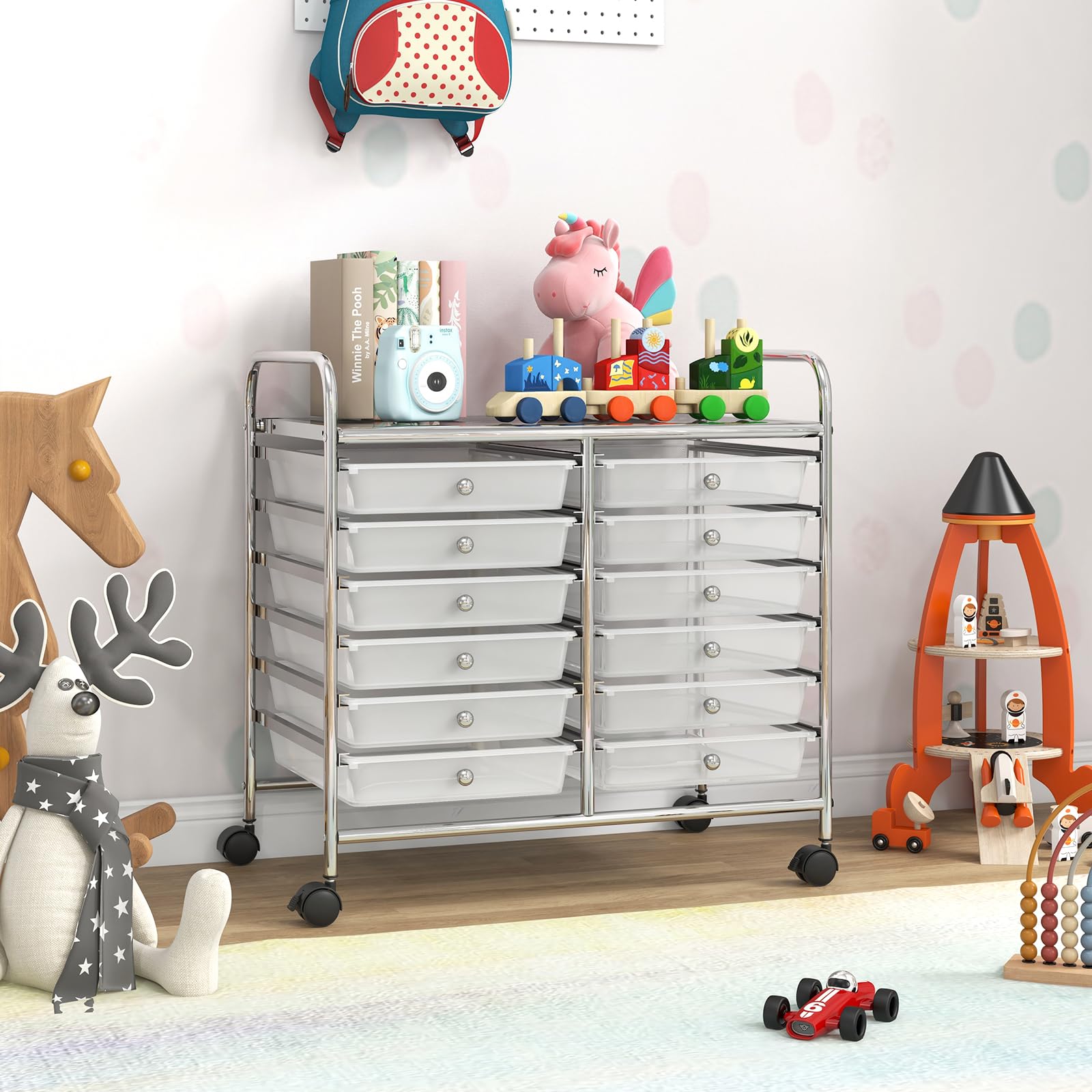 rolwagen, metalen frame, rolcontainer, rolwagen met remmen voor in de badkamer