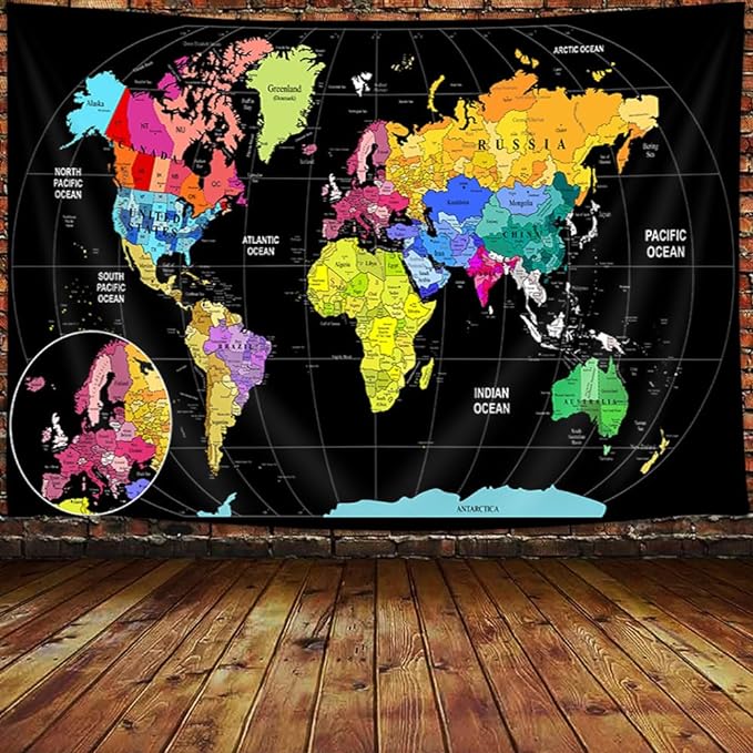 Amazon.com: World Map Tapestry for Kids Student, World Map with 