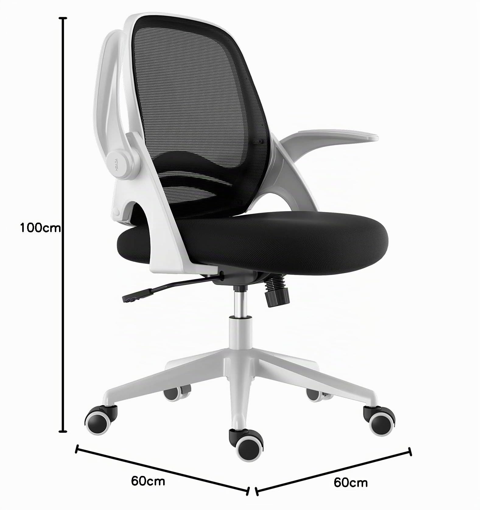 Hbada J1 Sedia da ufficio ergonomica, poltrona da ufficio con bracciolo pieghevole, seduta in tela, girevole a 360°, Bianco