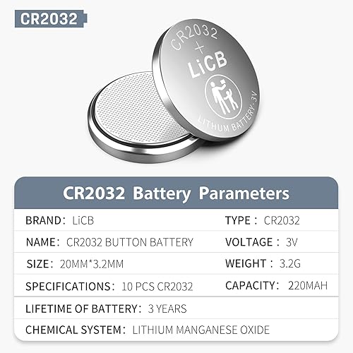 Miniatura 2 de LiCB Batería CR2032, batería de litio CR 2032 de 3 V de larga duración y alta capacidad con pilas de botón y moneda con alimentación adaptativa y