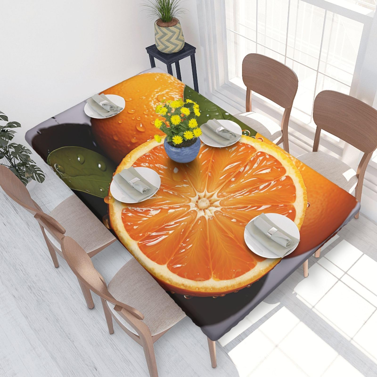 Orange Waterproof Square Table Cover Elastic Fitted Tablecloth Oil Proof Table Protector For 4ft Table