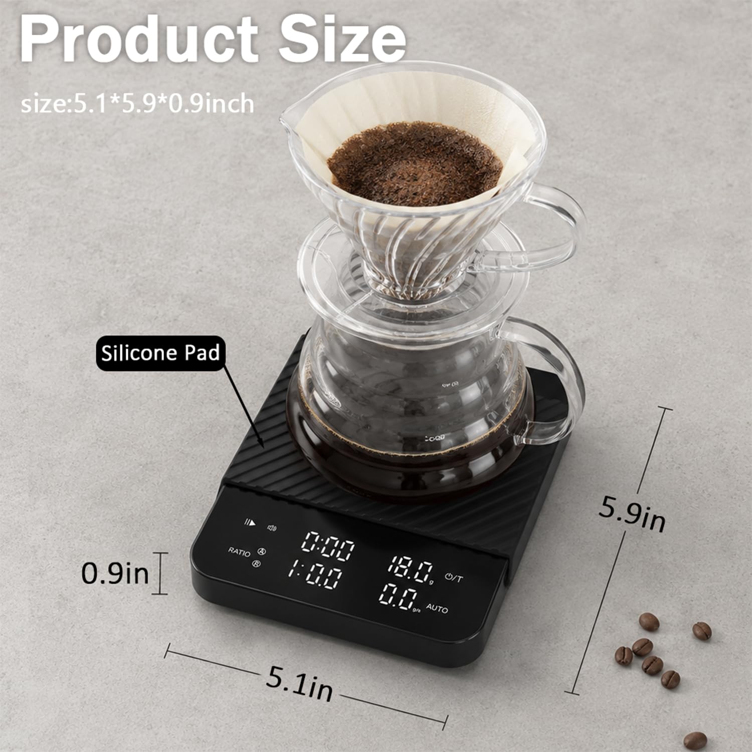Balance à café avec minuterie, balance numérique rechargeable, affichage des rapports et du débit, qualité barista pour verser, expresso, cafetière à piston – 2kg/0,1 g, noir