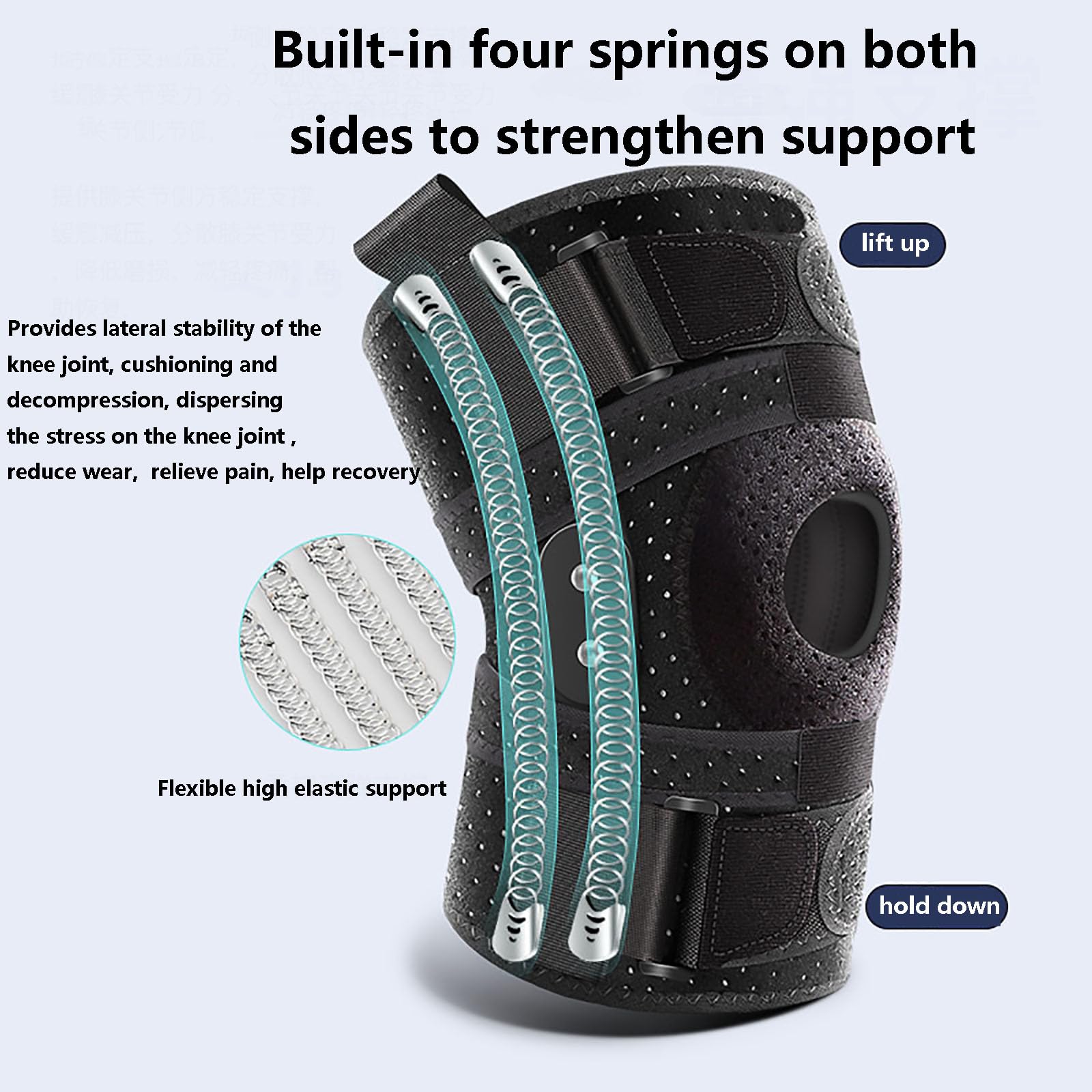 HAILM Rodillera, para Mujeres y Hombres con Dolor Rodilla, Rodillera Ajustable con Bisagras, Para Alivio Dolor Articular, Recuperación Lesiones, Negro