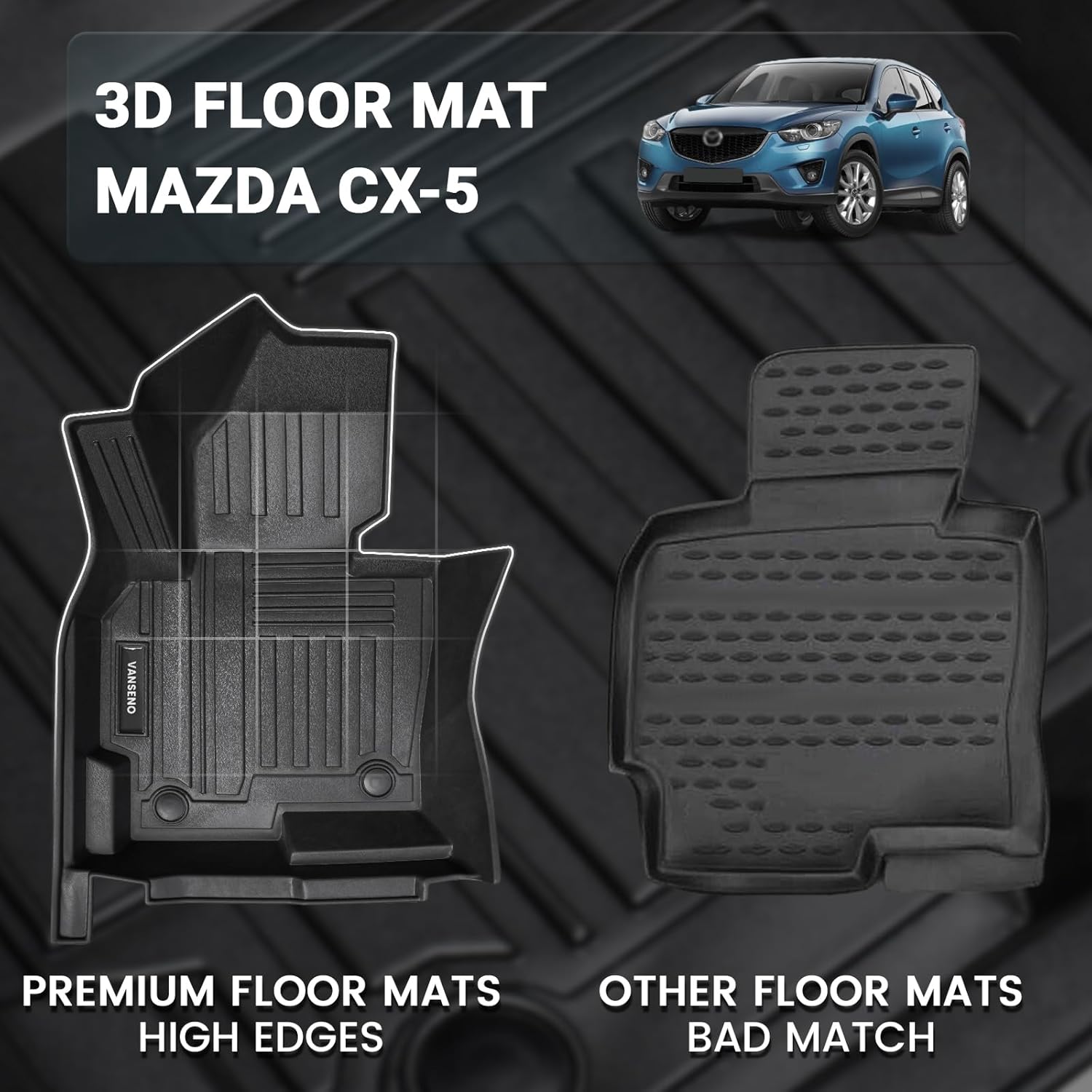 Vanseno Floor Mats and Cargo Liner Compatible for 2013-2016 Mazda CX-5 Trunk Mat Floor Liners All Weather Protection TPE Mats for 2013 2014 2015 2016 Mazda CX5 Accessories (Floor Mat+Trunk Mat)