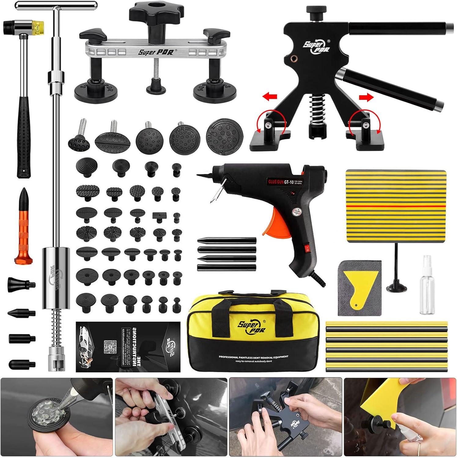 Fly5D Kit de Reparación de Abolladuras sin Pintura, Herramienta de Eliminación de abolladuras, T-Bar Dent Puller, Dent Lifter, Bridge Dent Puller, para Eliminar Abolladuras en Superficies Metálicas