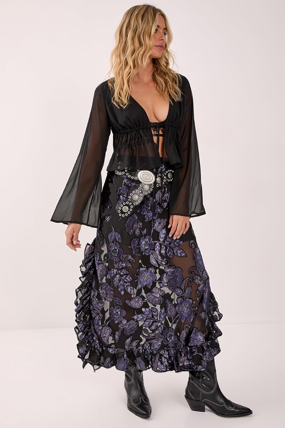 Nasty Gal Floral Devore Ruffle Maxi Skirt