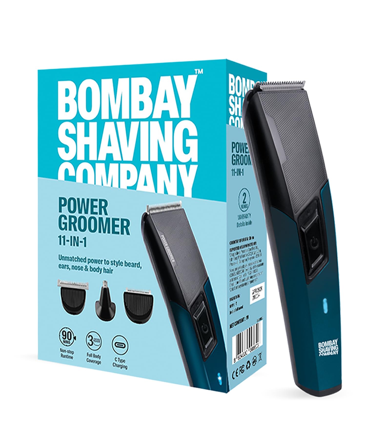 Bombay Shaving Company Trimmer 11 in 1 da uomo, tutto in uno, trimmer per tutto il corpo da uomo, tempo di ricarica di 90 minuti, tempo di esecuzione di 90 minuti, per capelli, orecchie, barba, corpo,