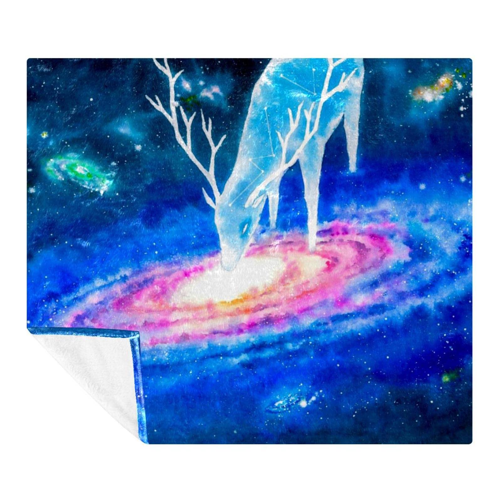Couverture pour canapé et voyage imprimé galaxie et cerf féerique