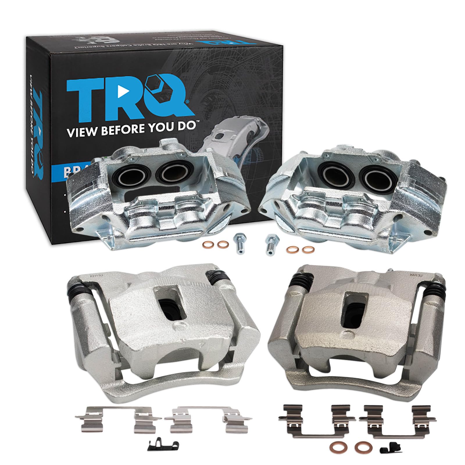 TRQ Front and Rear Brake Caliper Set Zinc Coated Brackets Compatible with 2015-2019 Chevrolet Colorado 2015-2019 GMC Canyon