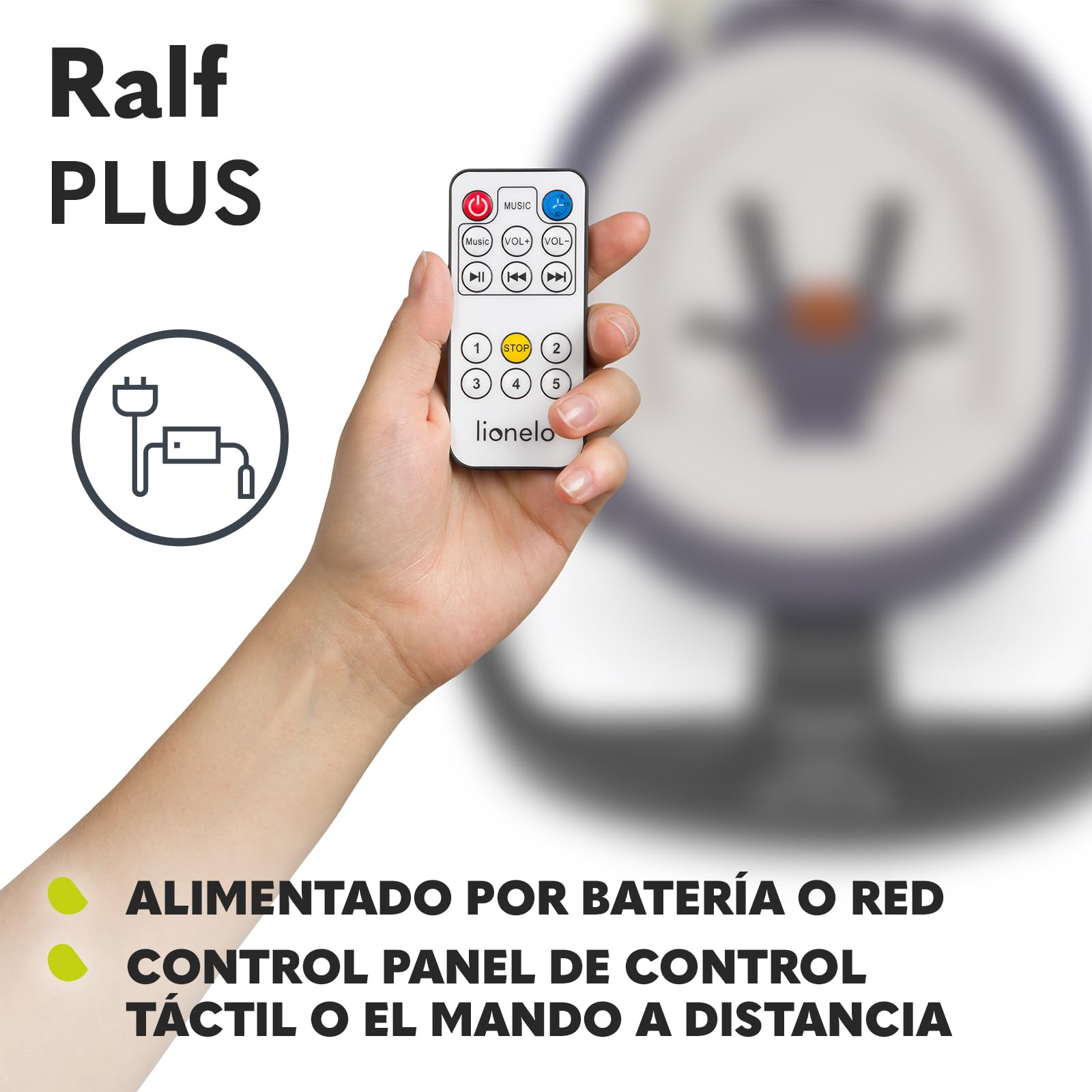 LIONELO Ralf 2w1 Balancín + hamaca 2 en 1, funcionamiento con mando a distancia, 12 melodías incorporadas, 5 velocidades de balanceo, bloqueo, ajuste del respaldo, temporizador (Grafito Gris)