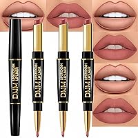 Vista 9 de evpct 1Pcs Kit de delineador de labios y lápiz labial rojo oscuro profundo para mujer, kit de labios mate con delineador de labios, manchas