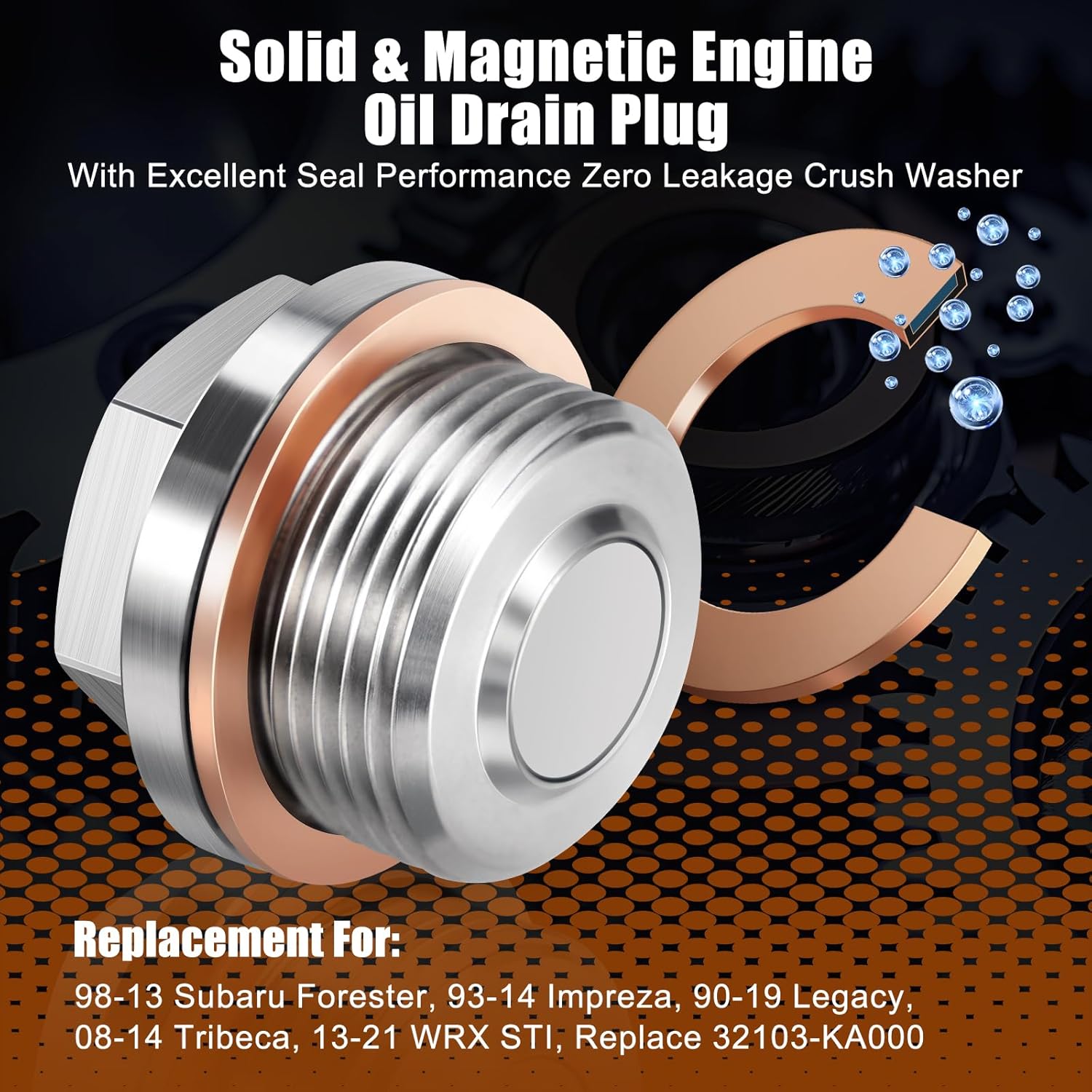 M20x1.5 Engine Oil Drain Plug Stainless Fit for Subaru 98-13 Forester, 93-14 Impreza, 90-19 Legacy, 08-14 Tribeca, 13-21 WRX STI, Stainless Steel Magnetic Oil Pan Drain Plug