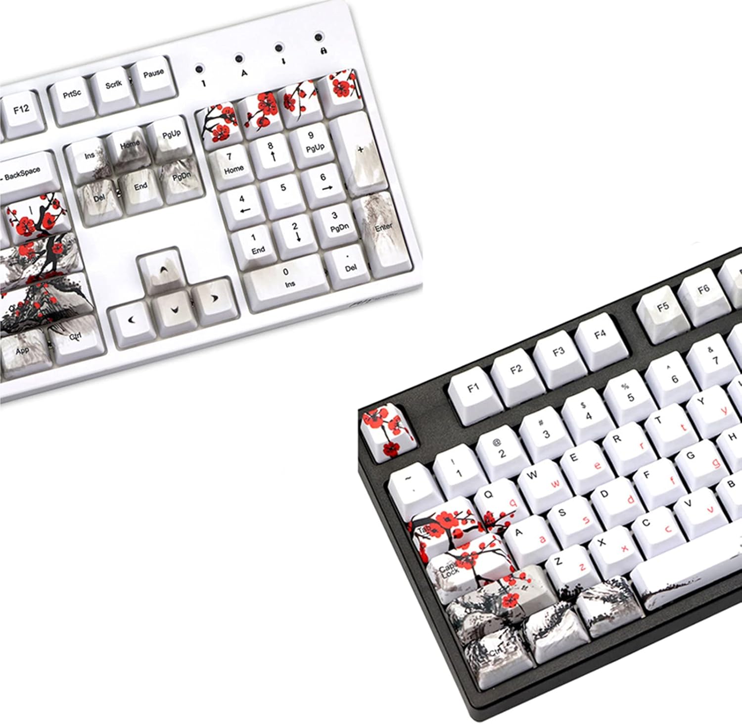 110pcs Russian Plum Blossom PBT Keycaps, OEM Profile, Dye-Sublimated Font, Gaming Keyboard Keycaps, 110 Keys