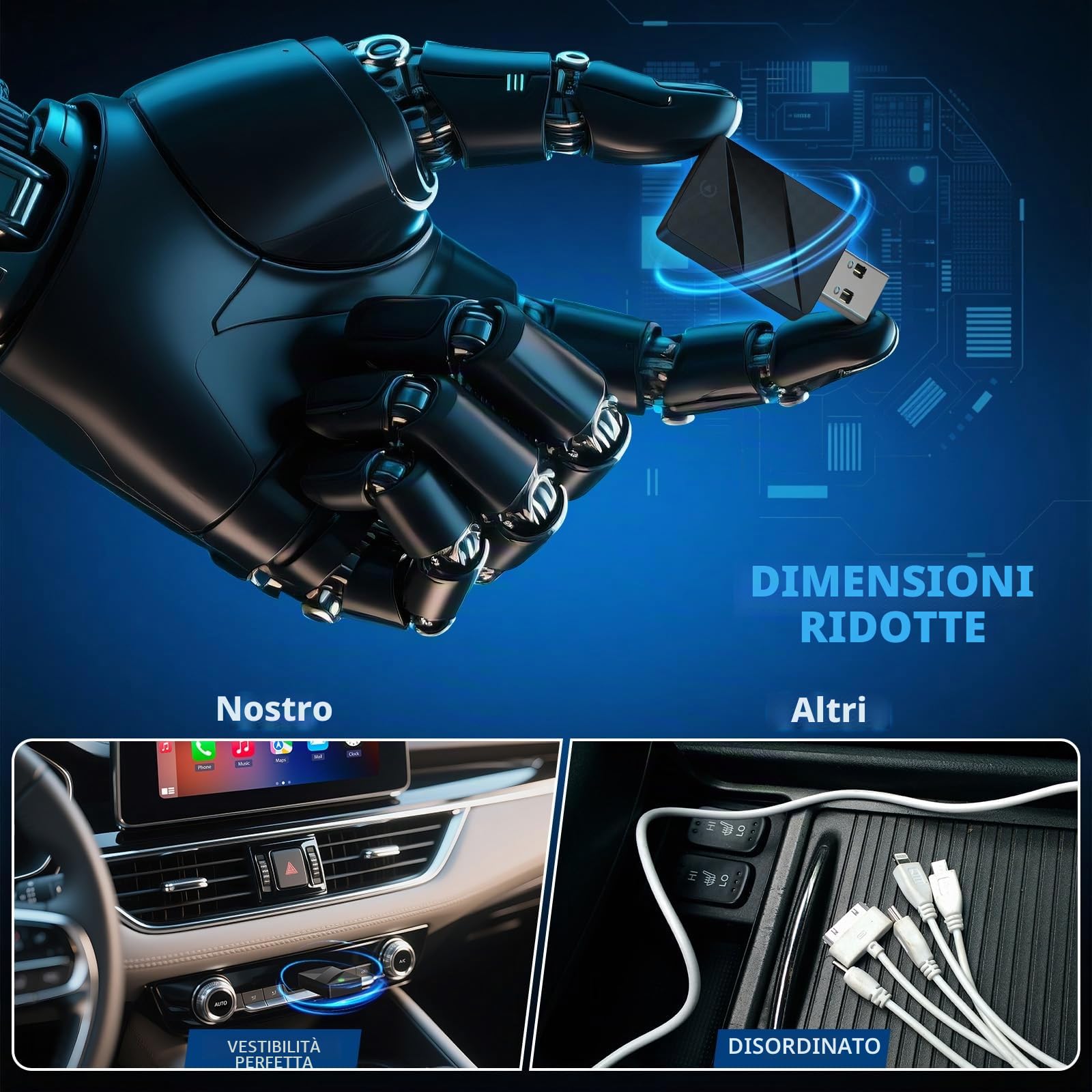 Adattatore Carplay Wireless & Android Auto Wireless 2 IN 1, Converte Android Auto/Carplay da cablato in Wire-less,Typ-C/USB Plug & Play Mini, Compatibile con iOS 10+ Android 11+