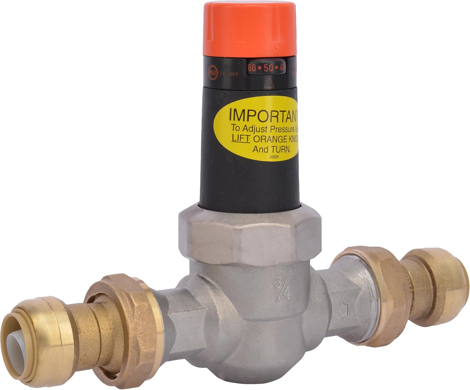 SharkBite 3/4 Inch EB45 Double Union Pressure Regulating Valve (PRV), Push to Connect Brass Plumbing Fittings, PEX Pipe, Copper, CPVC, PE-RT, HDPE, 23955-0045