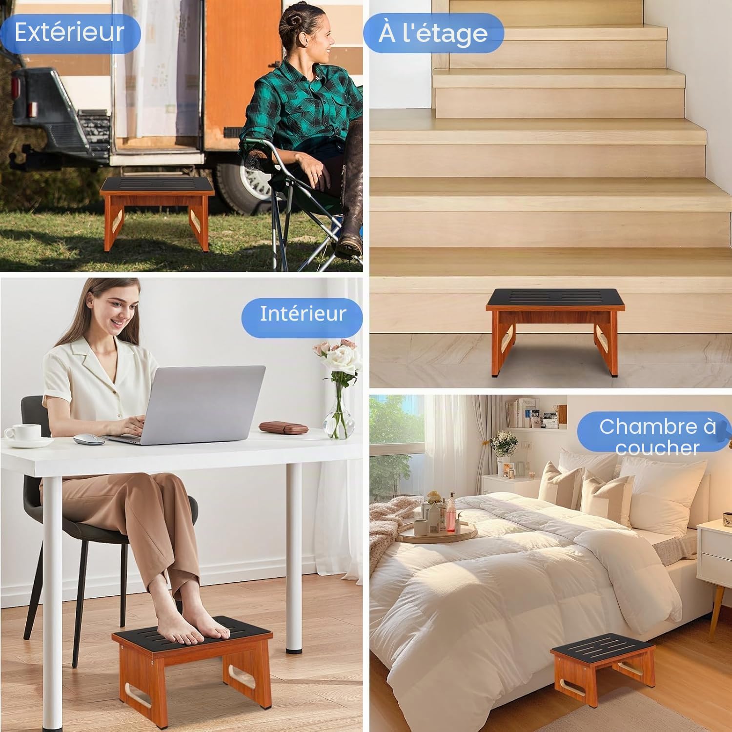 Un marchepied en Bois pour Adultes et Seniors, avec revêtement en Caoutchouc antidérapant, pour l'intérieur et l'extérieur, 450 Ib, Cuisine, Table de Chevet et Plus Encore (Noyer, 22cm)