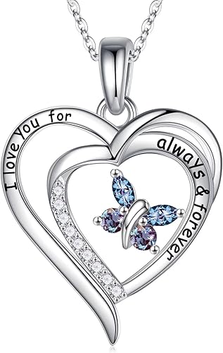 Iefil Regalos de joyería para mujer Collares de plata de ley 925 con piedra natal de mariposa para mujeres, Día de la Madre, regalos de cumpleaños
