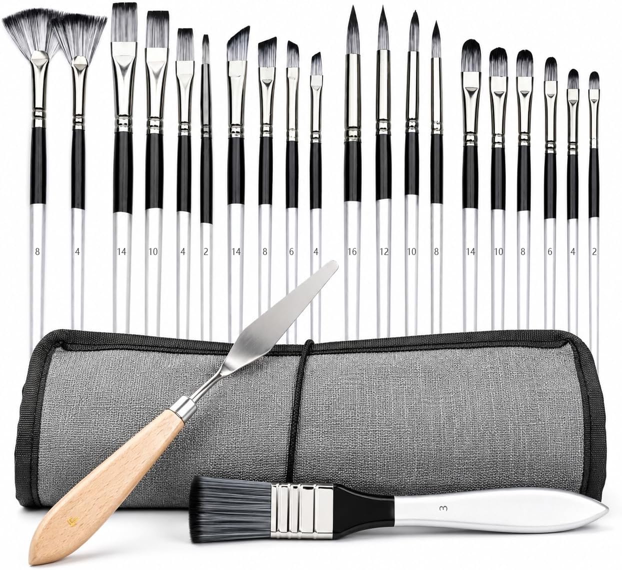 24Pcs MultiShape Paint Brushes Set for Acrylic, Oil, Waterc