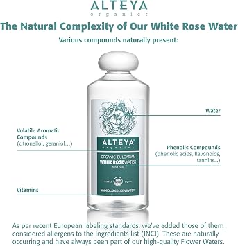 Bulgarian White Rose Water (Rosa Alba) - 100% Pure USDA Certified Organic Face Toner - 17 Fluid Ounces | 100% Pure White Rose Water (Rosa Alba) Hydrates, Tones, Soothes, and Refreshes Skin for a Healthy-Looking Complexion