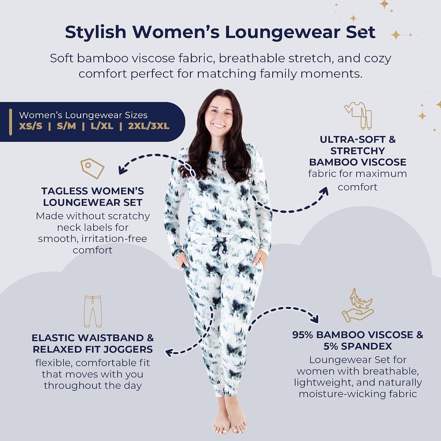 Dreamiere Women’s Long Sleeve Loungewear Set - Soft Stretchy Fabric, Relaxed Fit, Perfect for Family Matching