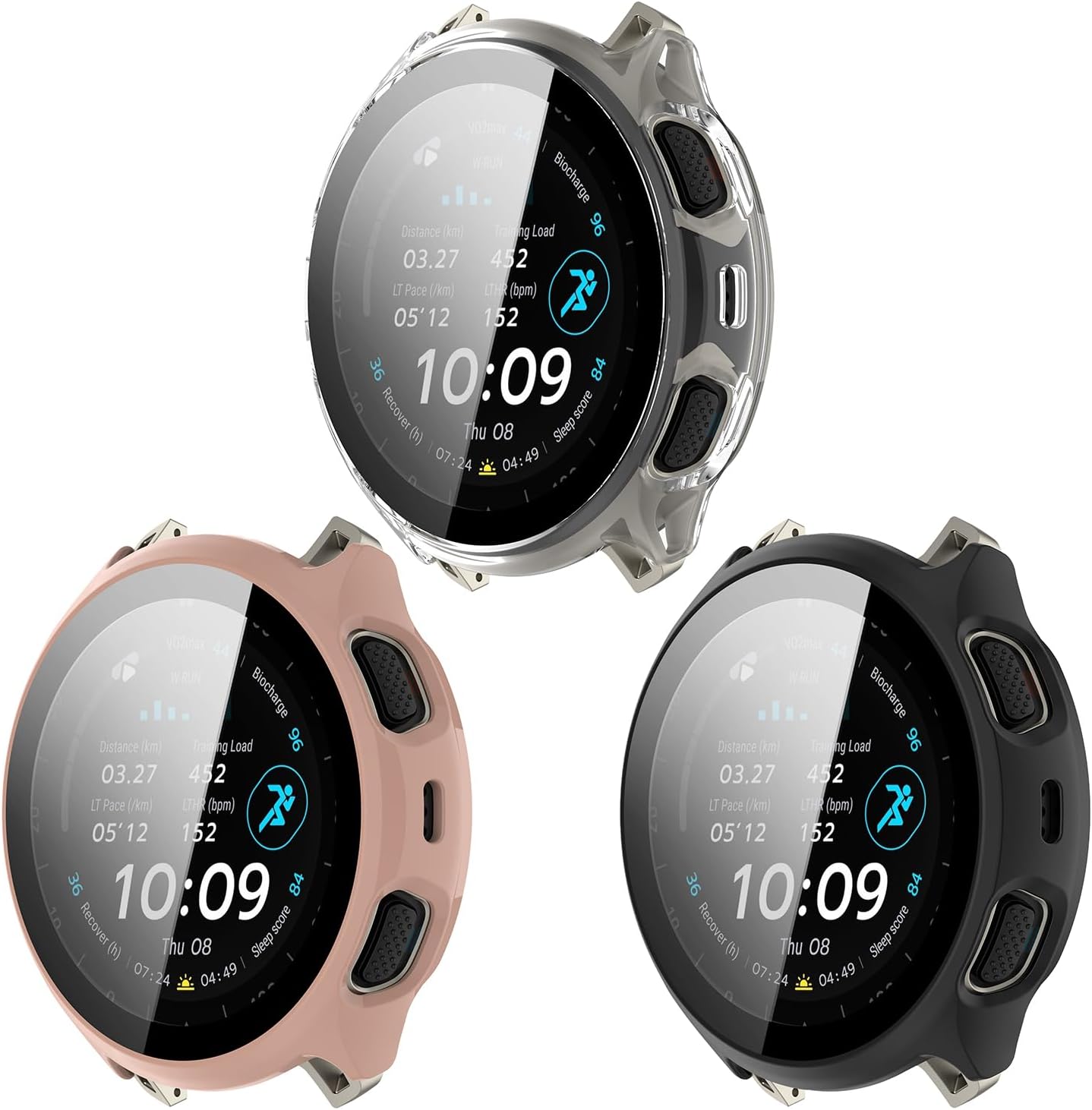 3Pack Screen Protector Watch Case Compatible with Amazfit Cheetah 2 Pro Smartwatch Accessories (Not for Cheetah 2 Ultra) (Black,Pink,Clear)